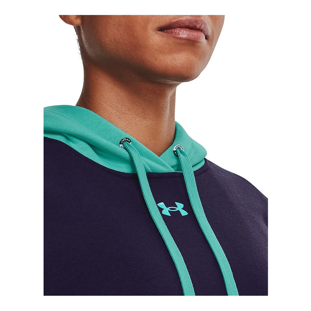 Under Armour Women's Rival Fleece Block Pullover Hoodie, Cotton Blend, Kangaroo Pocket