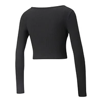 PUMA Women's Classics Ribbed Long Sleeve Crop Top Shirt, Slim Fit