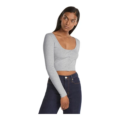 PUMA Women's Classics Ribbed Long Sleeve Crop Top Shirt, Slim Fit