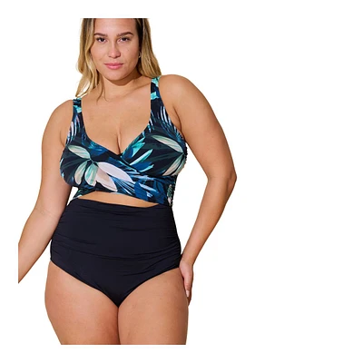 Everyday Sunday Women's Wrap Floral All Over Print Cut Out Plus One Piece Swimsuit/Bathing Suit