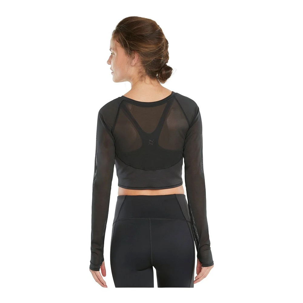 PUMA Women's Studio Ottoman Long Sleeve Crop Top Shirt