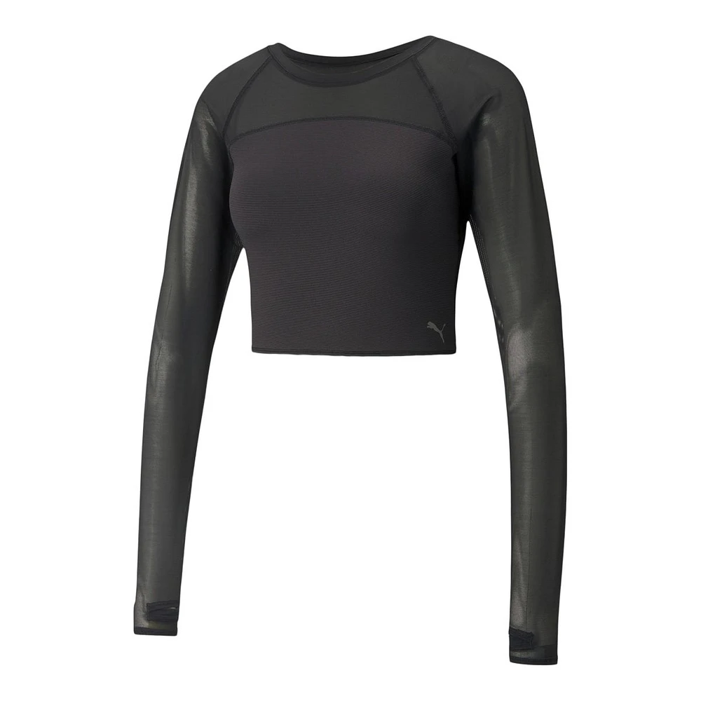 PUMA Women's Studio Ottoman Long Sleeve Crop Top Shirt