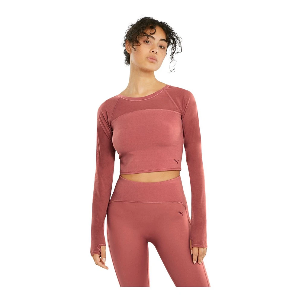 PUMA Women's Studio Ottoman Long Sleeve Crop Top Shirt