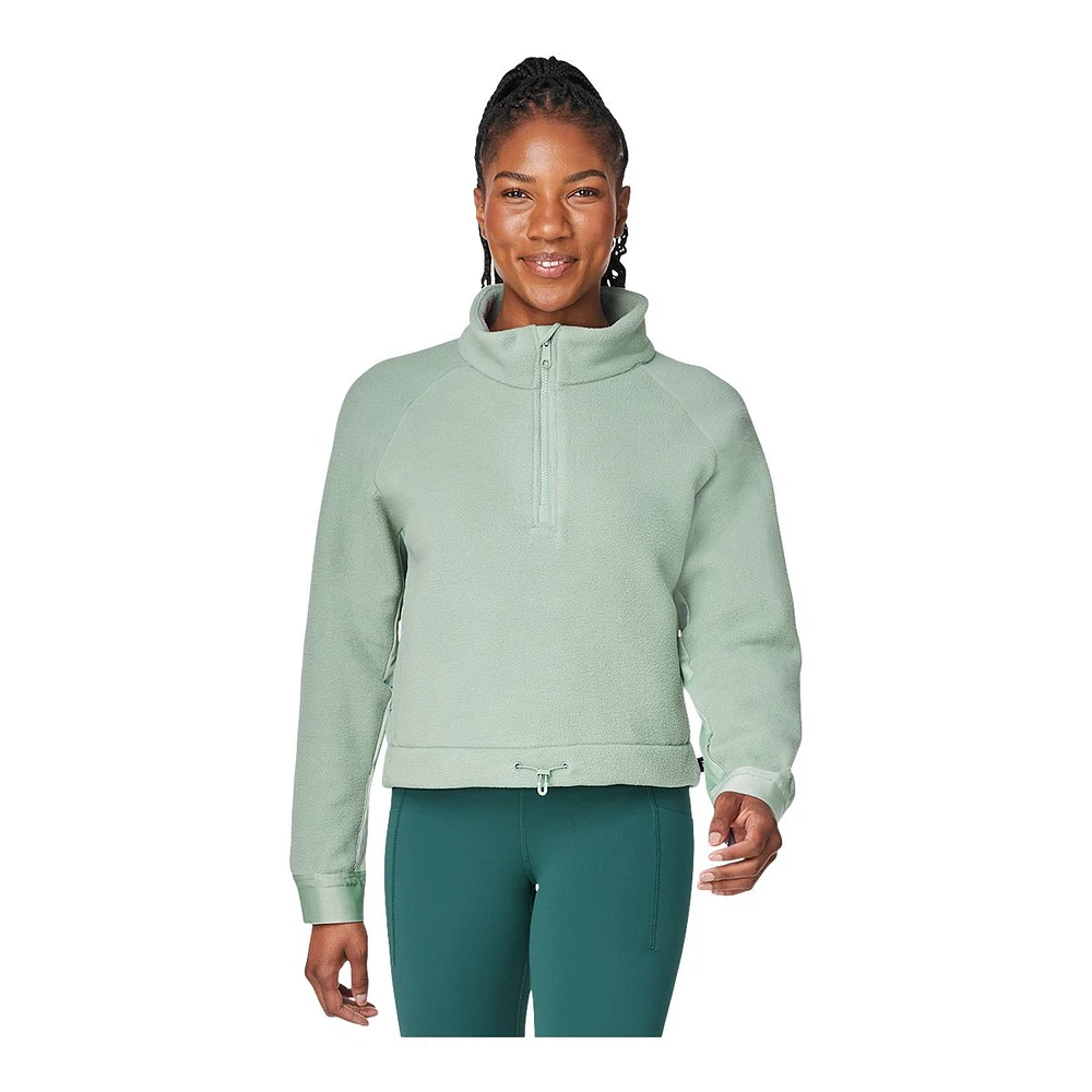 Push FWD Women's Half Zip Mock Neck Sherpa Sweatshirt, Relaxed Fit