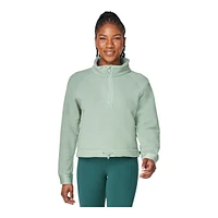 Push FWD Women's Half Zip Mock Neck Sherpa Sweatshirt, Relaxed Fit