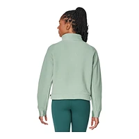 Push FWD Women's Half Zip Mock Neck Sherpa Sweatshirt, Relaxed Fit