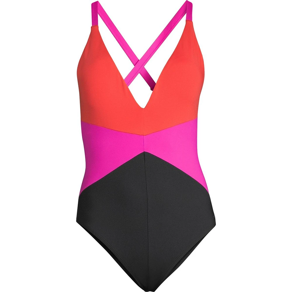 Ripzone Women's SL Cross Back CB Plunge One Piece Swimsuit