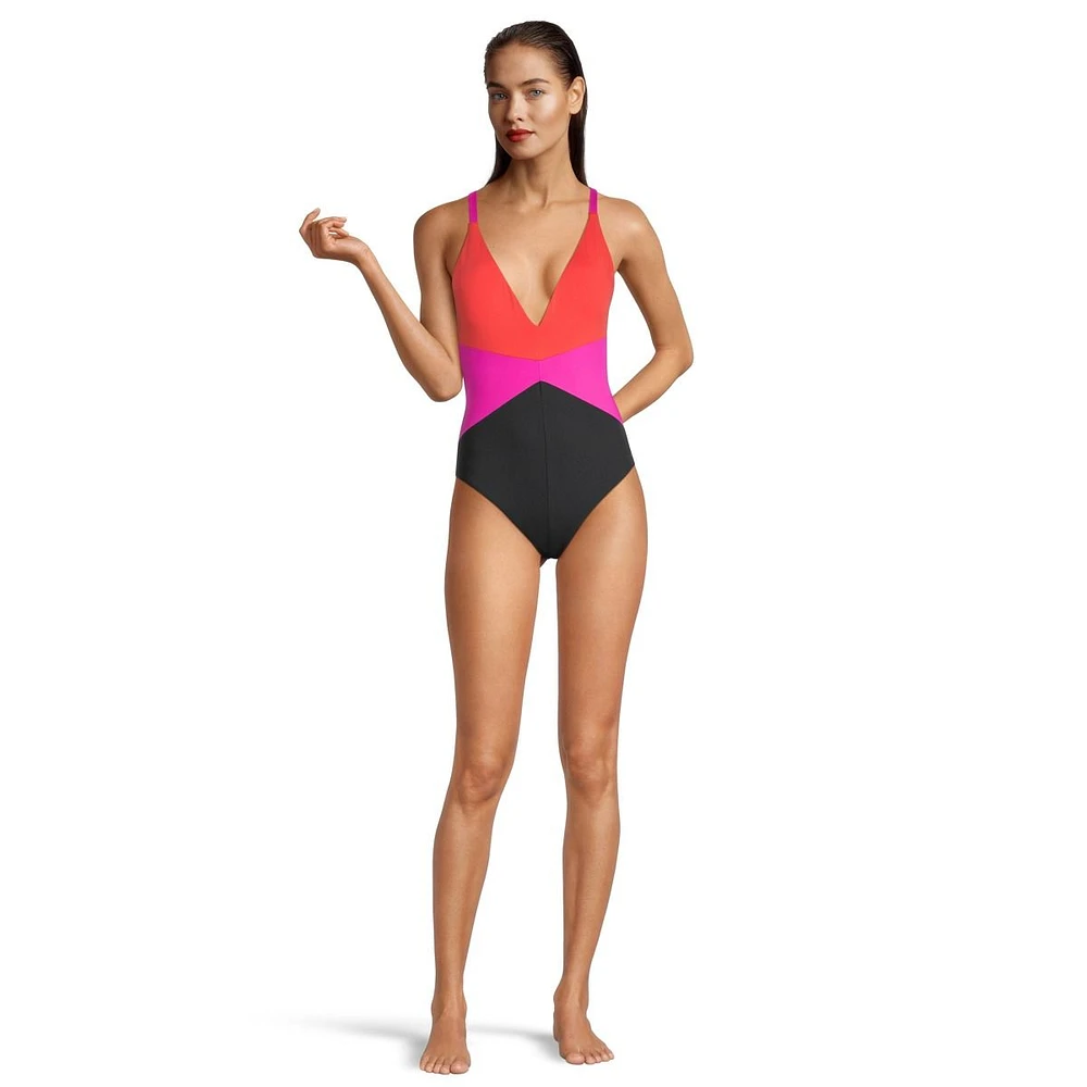 Ripzone Women's SL Cross Back CB Plunge One Piece Swimsuit