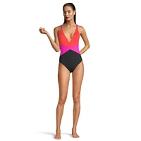 Ripzone Women's SL Cross Back CB Plunge One Piece Swimsuit