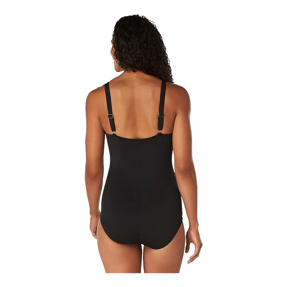 Speedo Women's Solid Shirred Tank One Piece Swimsuit