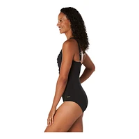 Speedo Women's Solid Shirred Tank One Piece Swimsuit