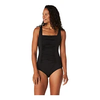 Speedo Women's Solid Shirred Tank One Piece Swimsuit