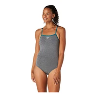 Speedo Women's Heather Closed Back Swimsuit with Hydro Bra