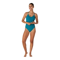 Speedo Women's Ribbed Thin Strap One Piece Swimsuit