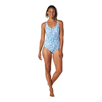 Speedo Women's Print Thin Blue Strap Swimsuit