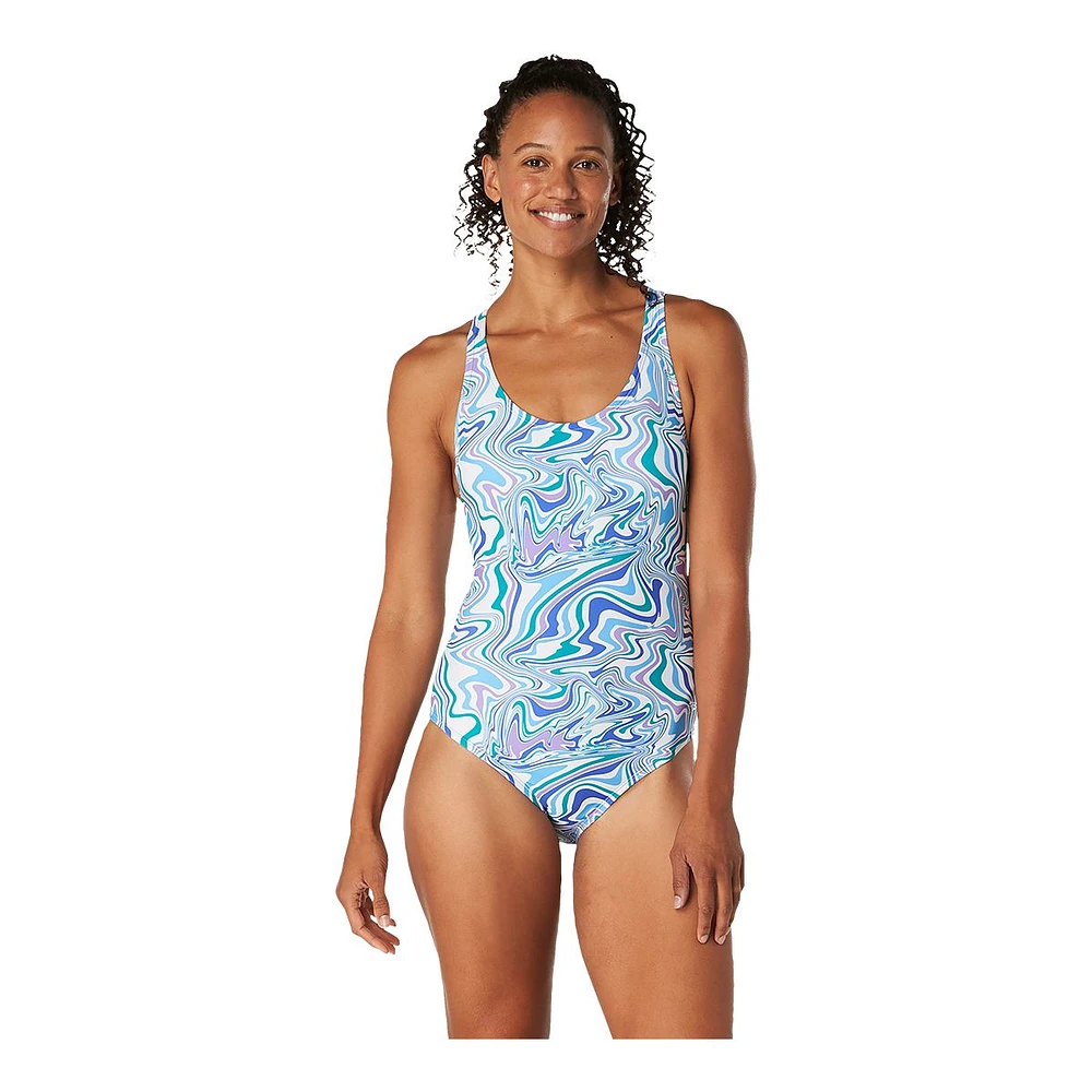 Speedo Women's Print Thin Blue Strap Swimsuit