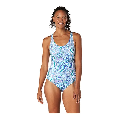 Speedo Women's Print Thin Blue Strap Swimsuit