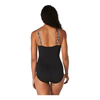 Speedo Women's Print Block Square Neck One Piece Swimsuit