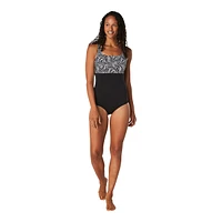 Speedo Women's Print Block Square Neck One Piece Swimsuit