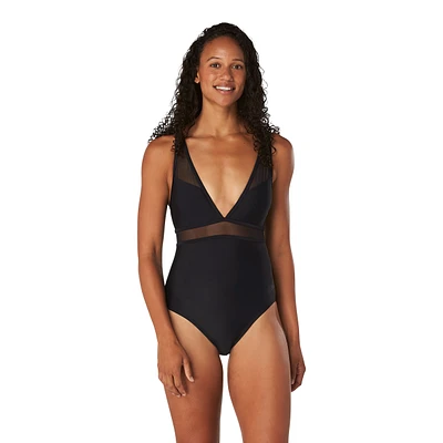 Speedo Women's Solid Mesh One Piece Swimsuit