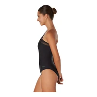 Speedo Women's Solid Mesh Asymmetrical One Piece Swimsuit