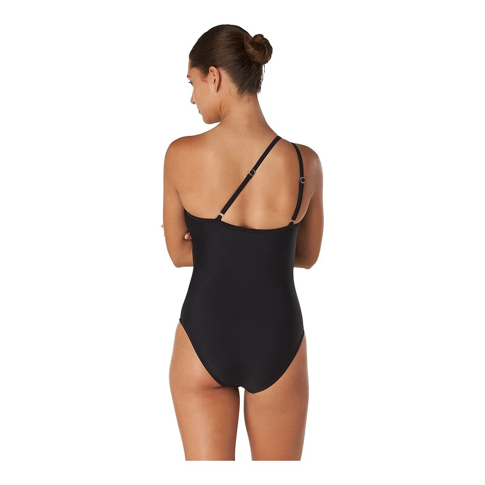 Speedo Women's Solid Mesh Asymmetrical One Piece Swimsuit