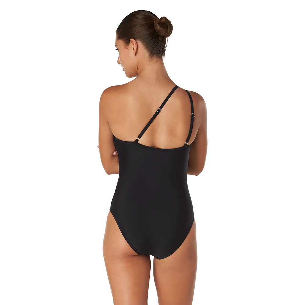 Speedo Women's Solid Mesh Asymmetrical One Piece Swimsuit