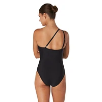 Speedo Women's Solid Mesh Asymmetrical One Piece Swimsuit