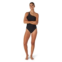 Speedo Women's Solid Mesh Asymmetrical One Piece Swimsuit