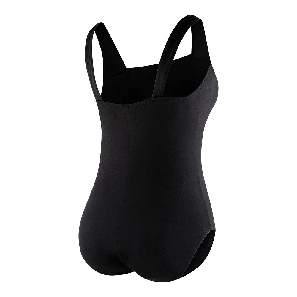 Speedo Women's Plus Solid Shirred Tank One Piece Swimsuit