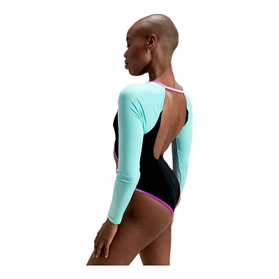 Speedo Women's Fluente Long Sleeve Cut Out One Piece Swimsuit