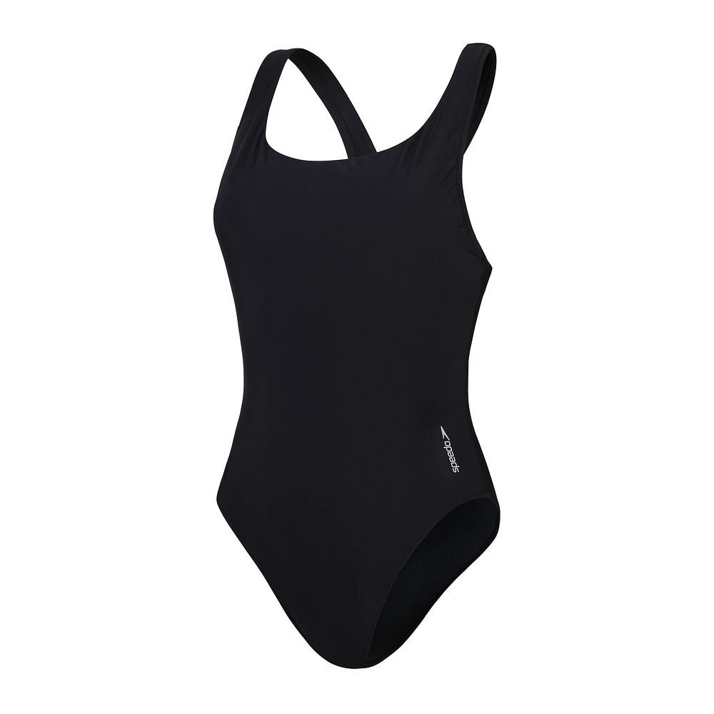 Speedo Women's Solid Scoop Neck Mesh One Piece Swimsuit