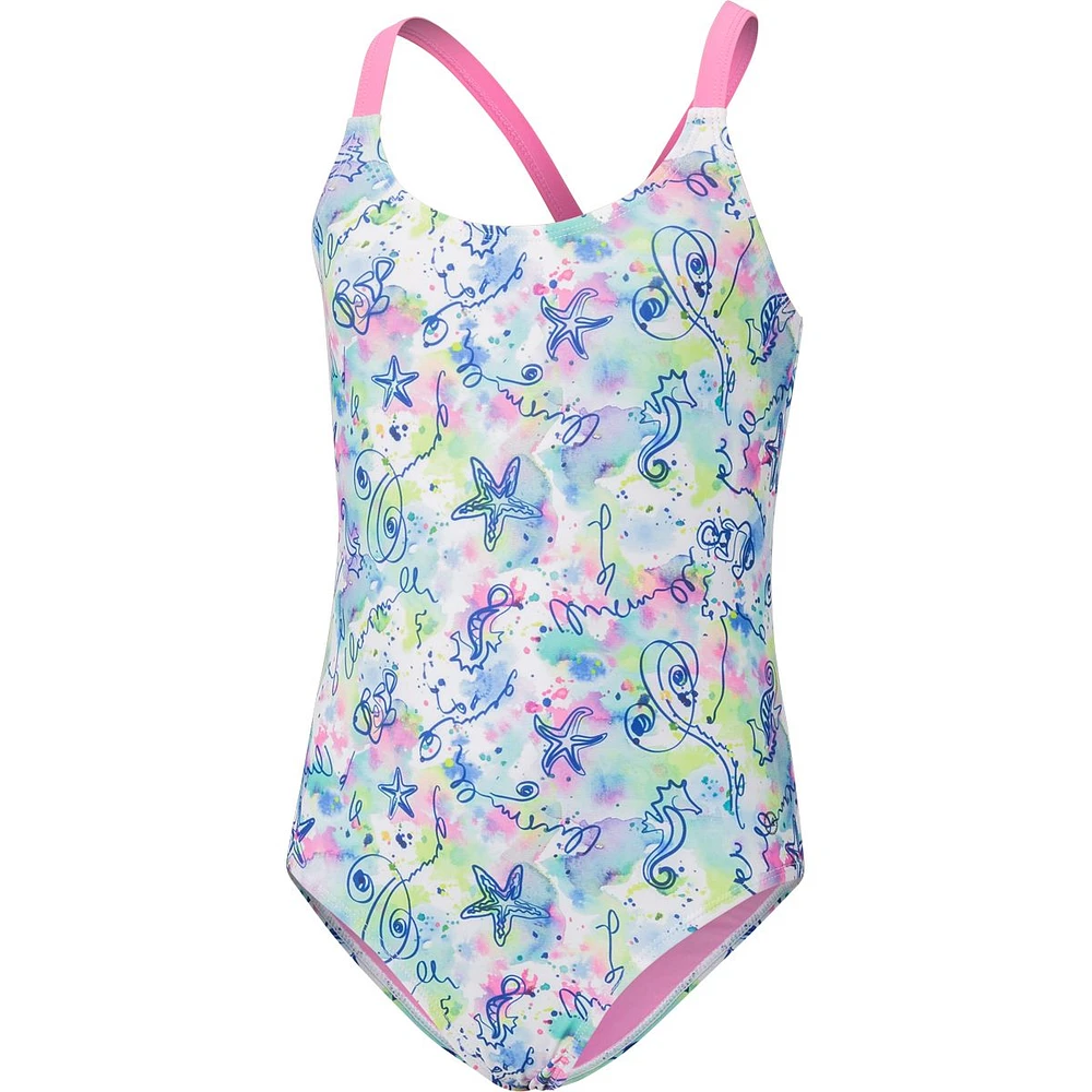 Ripzone Girls' SL Crossback Print One Piece Swimsuit