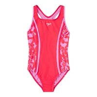 Speedo Girls' Print Spliced One Piece Swimsuit