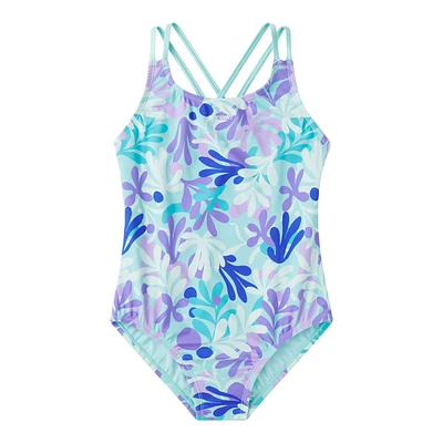 Speedo Girls' Print Shimmer Straps One Piece Swimsuit