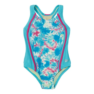 Speedo Toddler Girls' 4-6 Printed Sport Splice 1-Piece Swimsuit