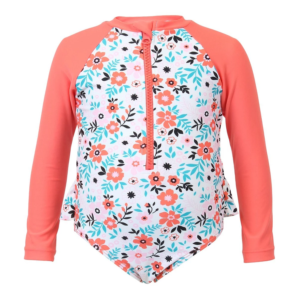 Mandarine Infant Girls' Pretty Long Sleeve 1 Piece Swimsuit Rashguard