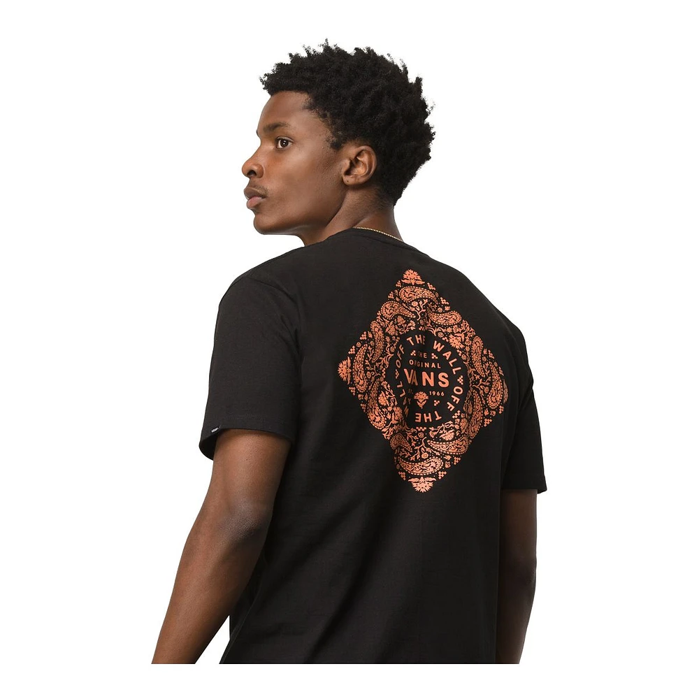 Vans Men's Bandana Paisley T Shirt, Short Sleeve, Crew Neck, Cotton, Logo, Pocket