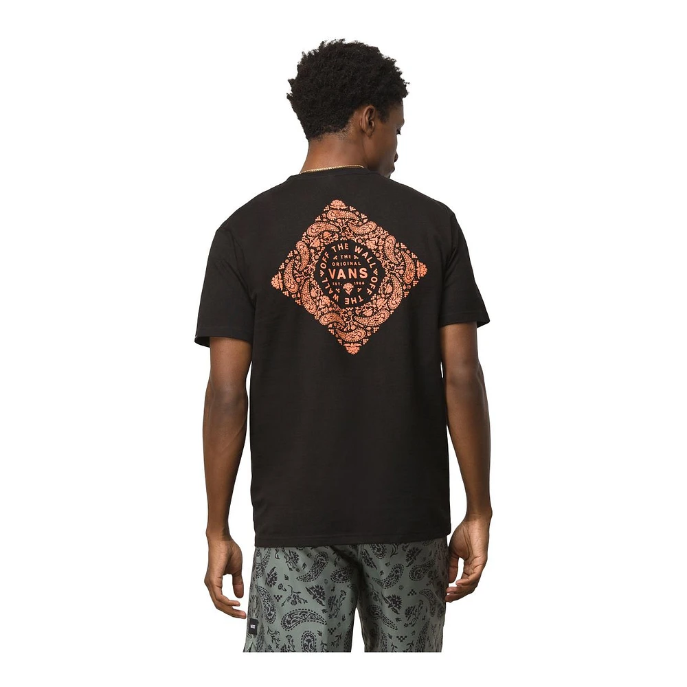 Vans Men's Bandana Paisley T Shirt, Short Sleeve, Crew Neck, Cotton, Logo, Pocket