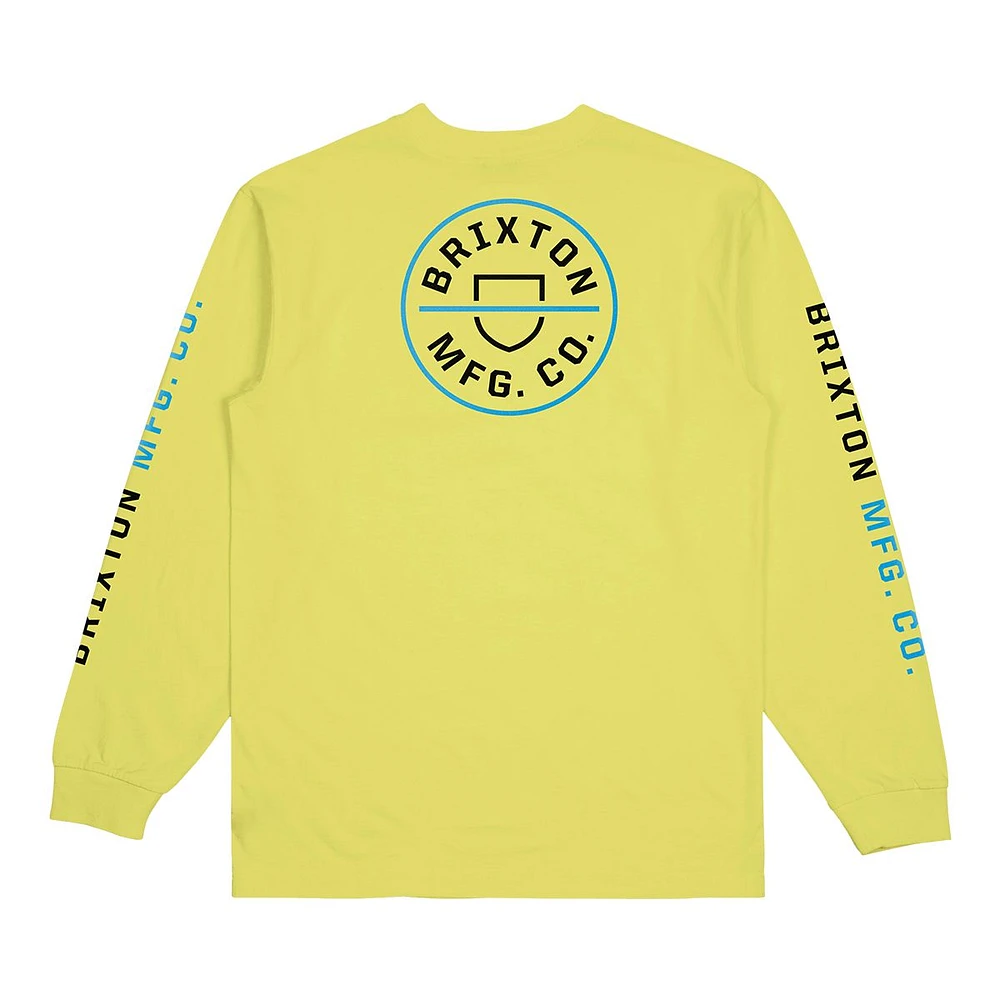 Brixton Men's Crest II T Shirt, Long Sleeve, Crew Neck, Cotton, Logo