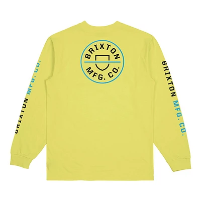 Brixton Men's Crest II T Shirt, Long Sleeve, Crew Neck, Cotton, Logo