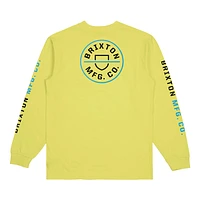 Brixton Men's Crest II T Shirt, Long Sleeve, Crew Neck, Cotton, Logo