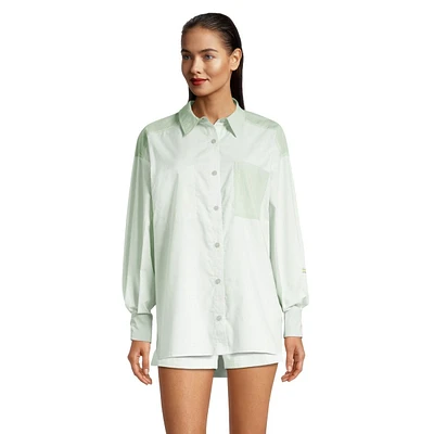 Reebok Women's Classic Tailoring Long Sleeve Button Up Shirt, Oversized