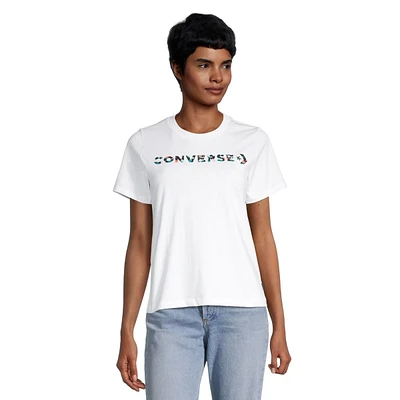 Converse Women's Floral Logo Graphic Cotton T Shirt, Relaxed Fit