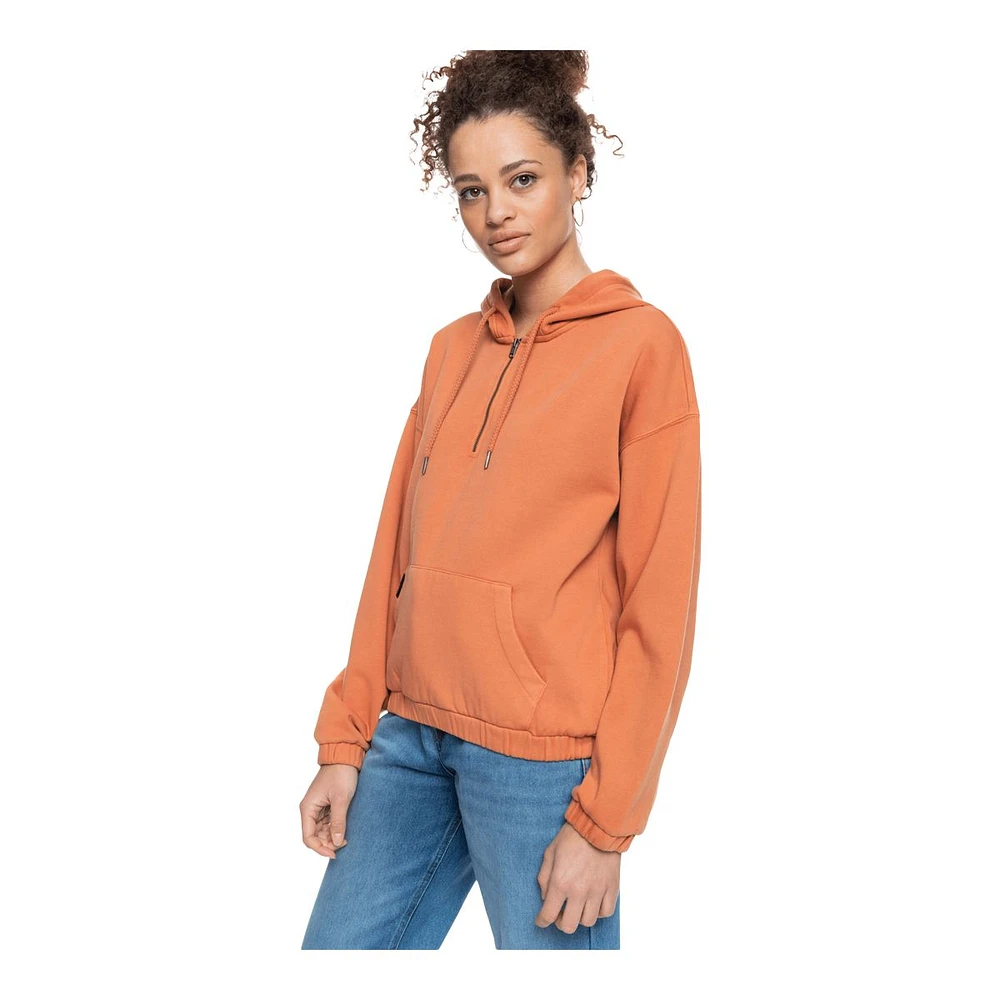 Roxy Women's Down The Line Half-Zip Sweatshirt Hoodie, Cotton Blend, Kangaroo Pocket