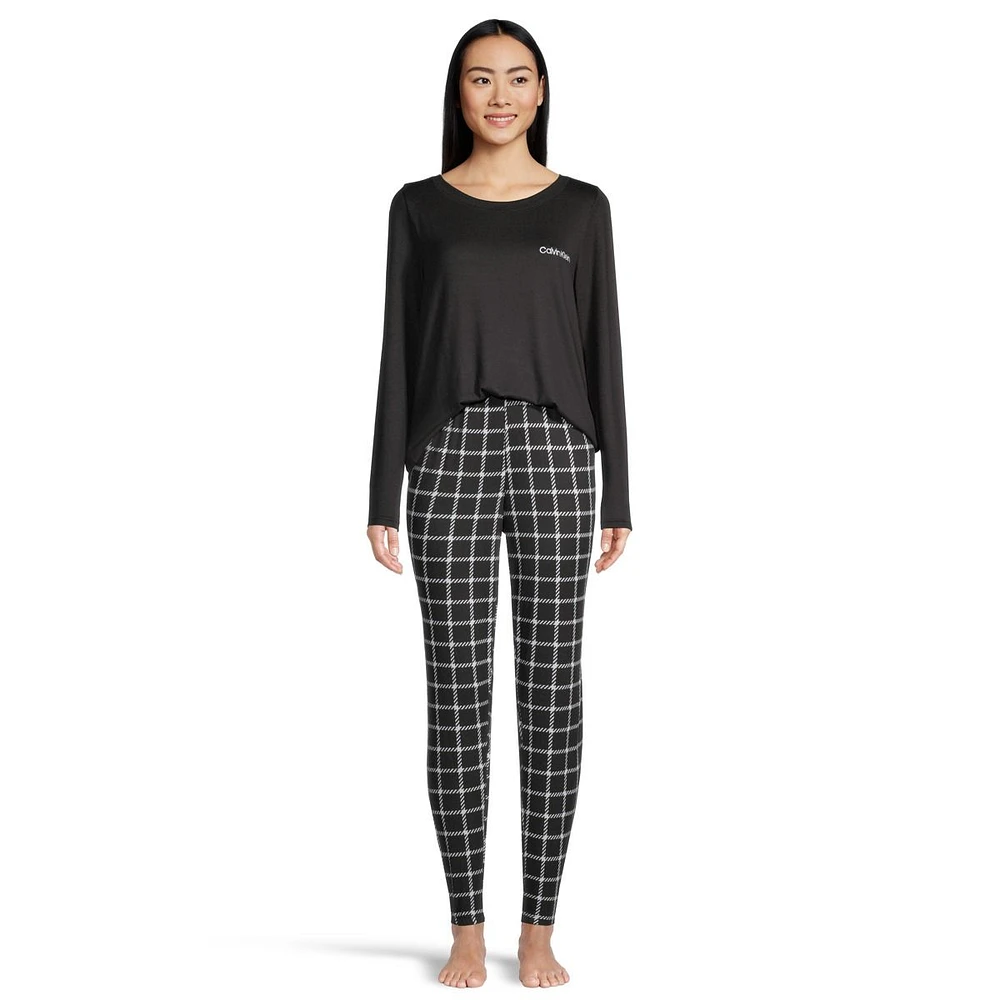 Calvin Klein Women's Brushed Jersey Long Sleeve Shirt and Jogger Pants Set