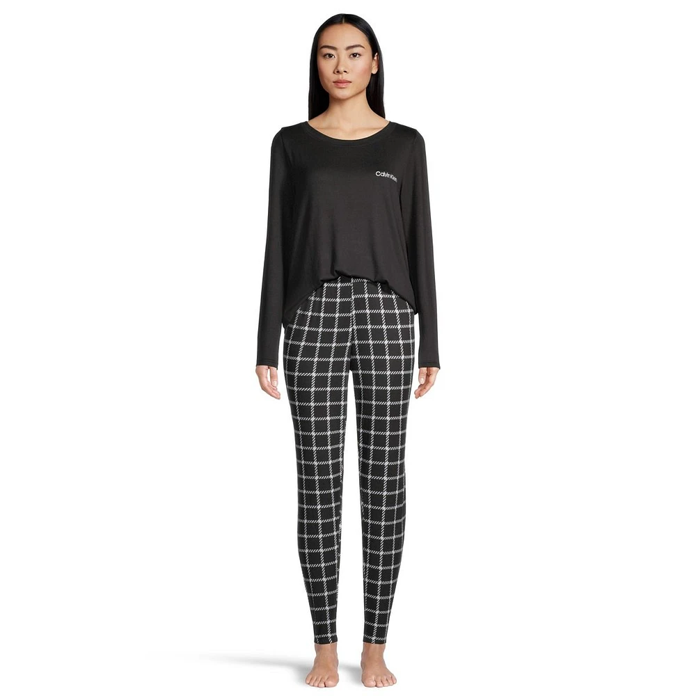 Calvin Klein Women's Brushed Jersey Long Sleeve Shirt and Jogger Pants Set