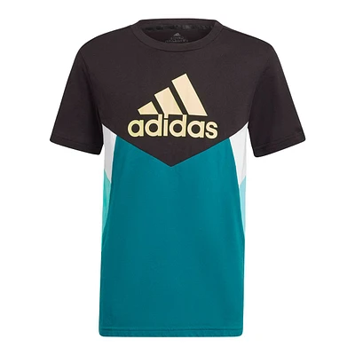 adidas Boys' Colourblock Badge Of Sport T Shirt, Kids', Crewneck, Cotton, Graphic