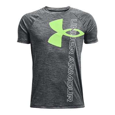 Under Armour Boys' Tech Split Logo Hybrid T Shirt, Kids, Crewneck