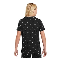 Nike Sportswear Boys' Swoosh All Over Print T Shirt, Kids', Crewneck, Cotton, Graphic